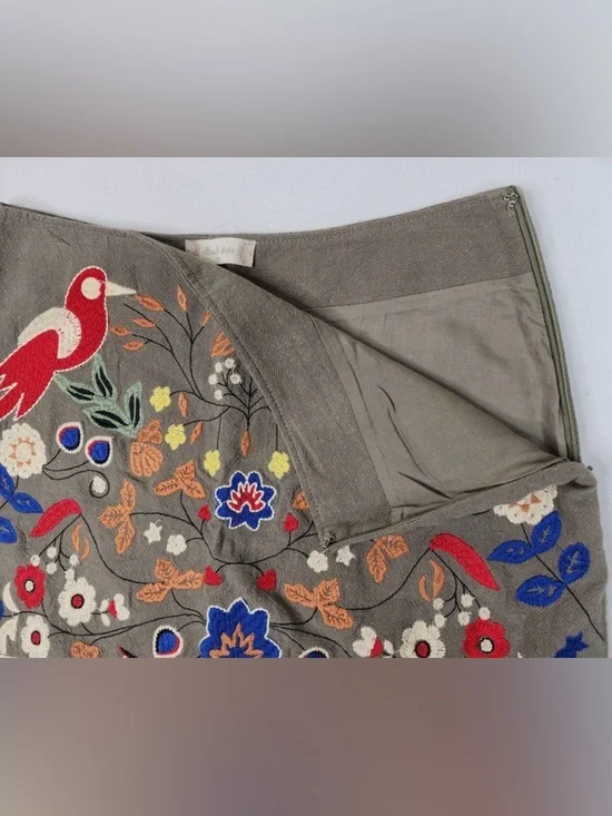 Altar'd State Embroidered BOHO Mini Skirt Olive Green Size Med Floral Colorful - Picture 6 of 8